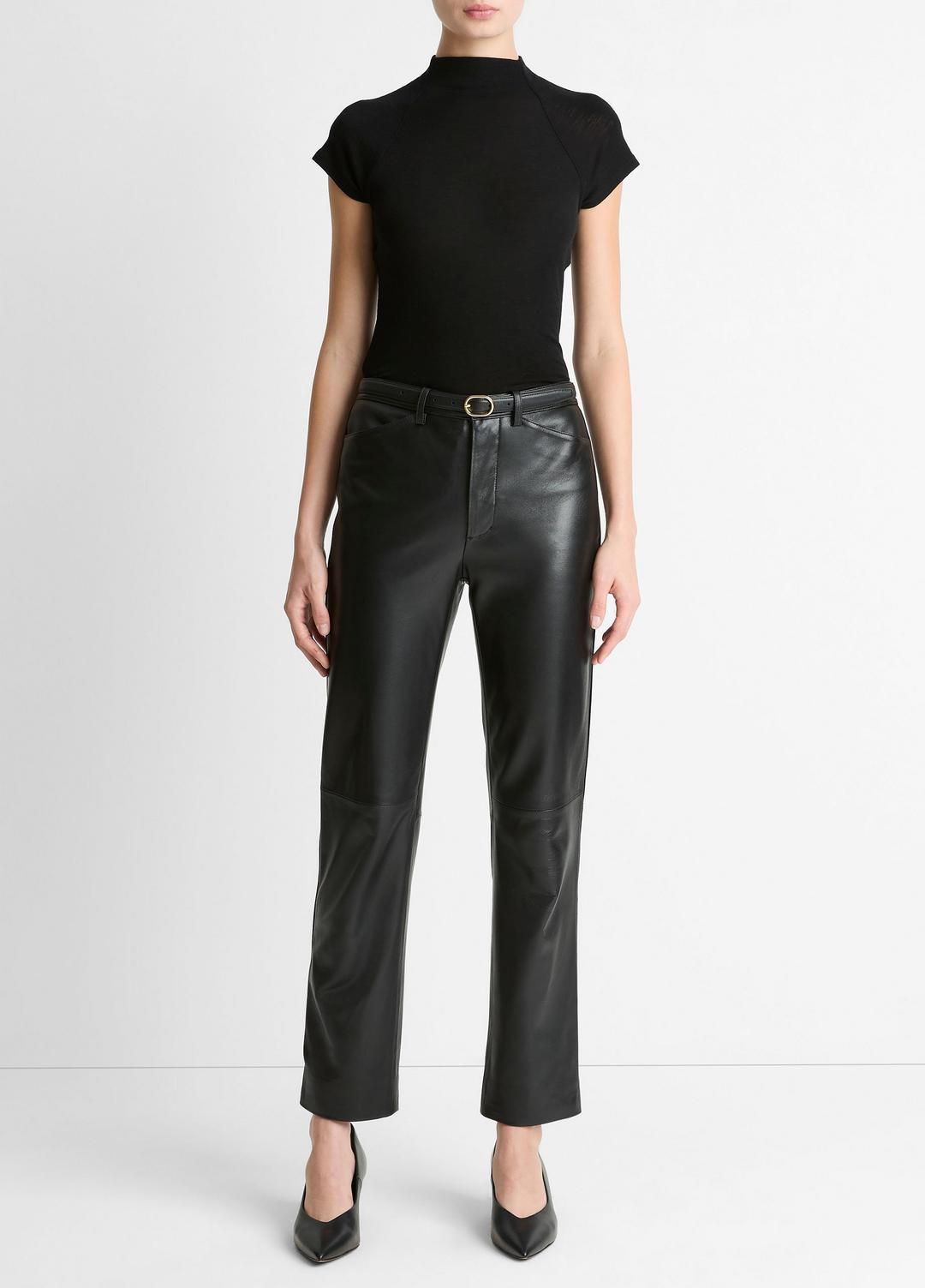 VINCE Premium - Wool Raglan Cap-Sleeve Mock-Neck Top in Short Sleeve