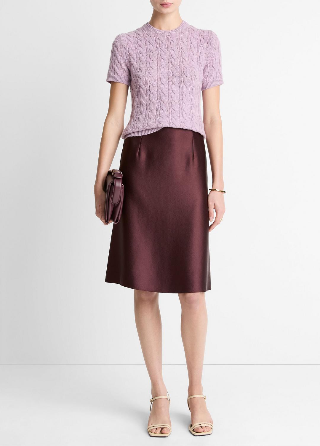 VINCE Deals - Cable-Knit Wool & Cashmere-Blend Short-Sleeve Sweater in Crew Neck