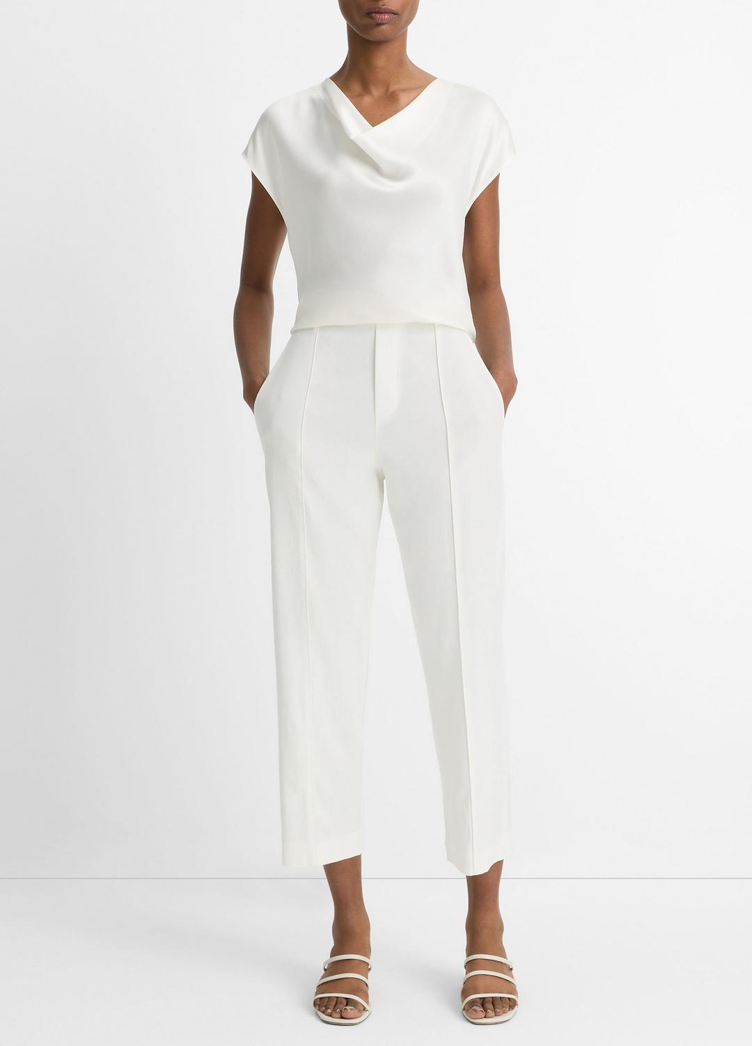 VINCE Customer Favorite - Silk Cowl-Neck Blouse in Short Sleeve