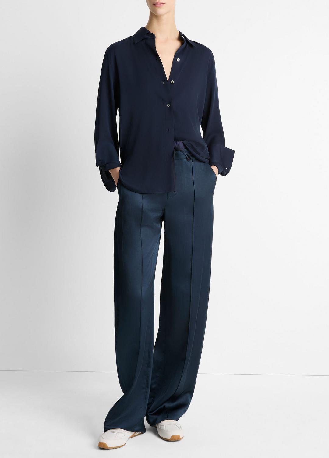 VINCE Special Offer - Stretch-Silk Button-Front Blouse in Long Sleeve