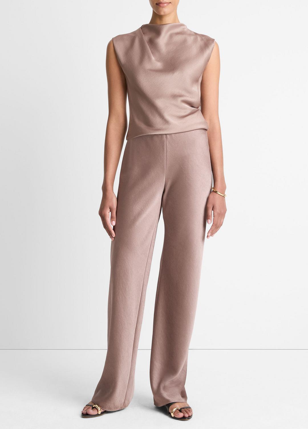 VINCE Hot Sale - Satin Draped Cowl-Neck Top in Tank Tops