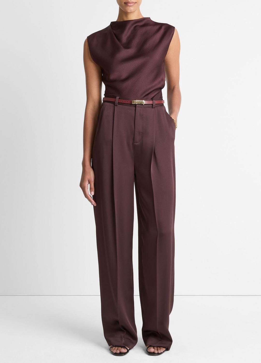 VINCE Classic - Satin Draped Cowl-Neck Top in Tank Tops