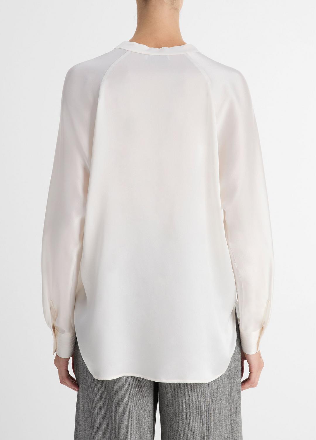 VINCE Recommended - Silk Satin Band-Collar Blouse in Long Sleeve