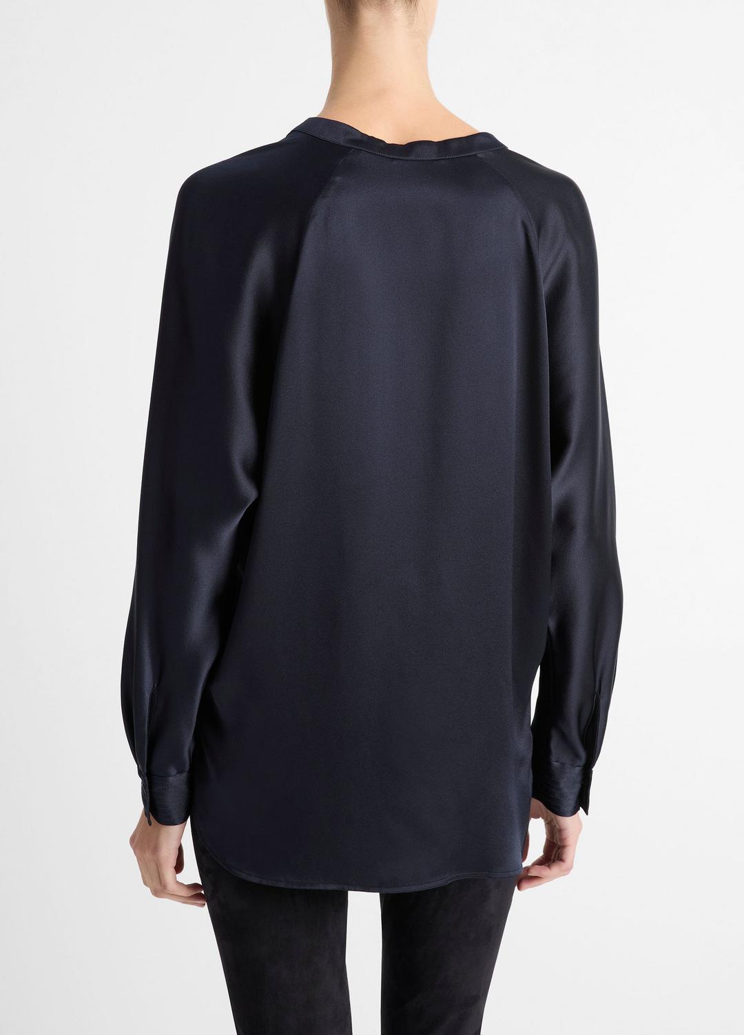 VINCE Top Pick - Silk Satin Band-Collar Blouse in Long Sleeve