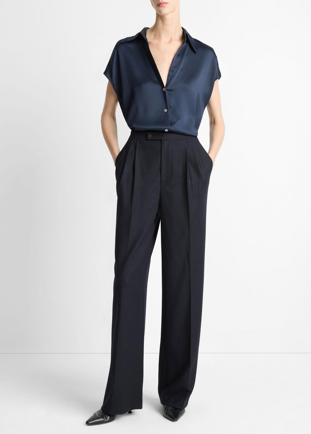 VINCE Top Pick - Silk Cap-Sleeve Ruched-Back Blouse in Short Sleeve