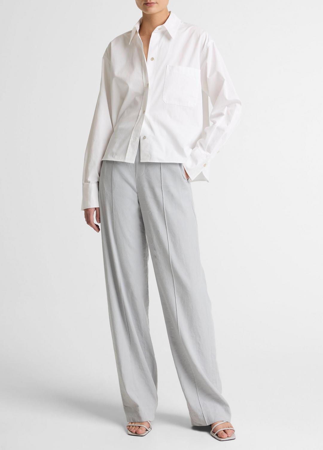 VINCE Special Offer - Cotton Cropped Button-Front Shirt in Long Sleeve