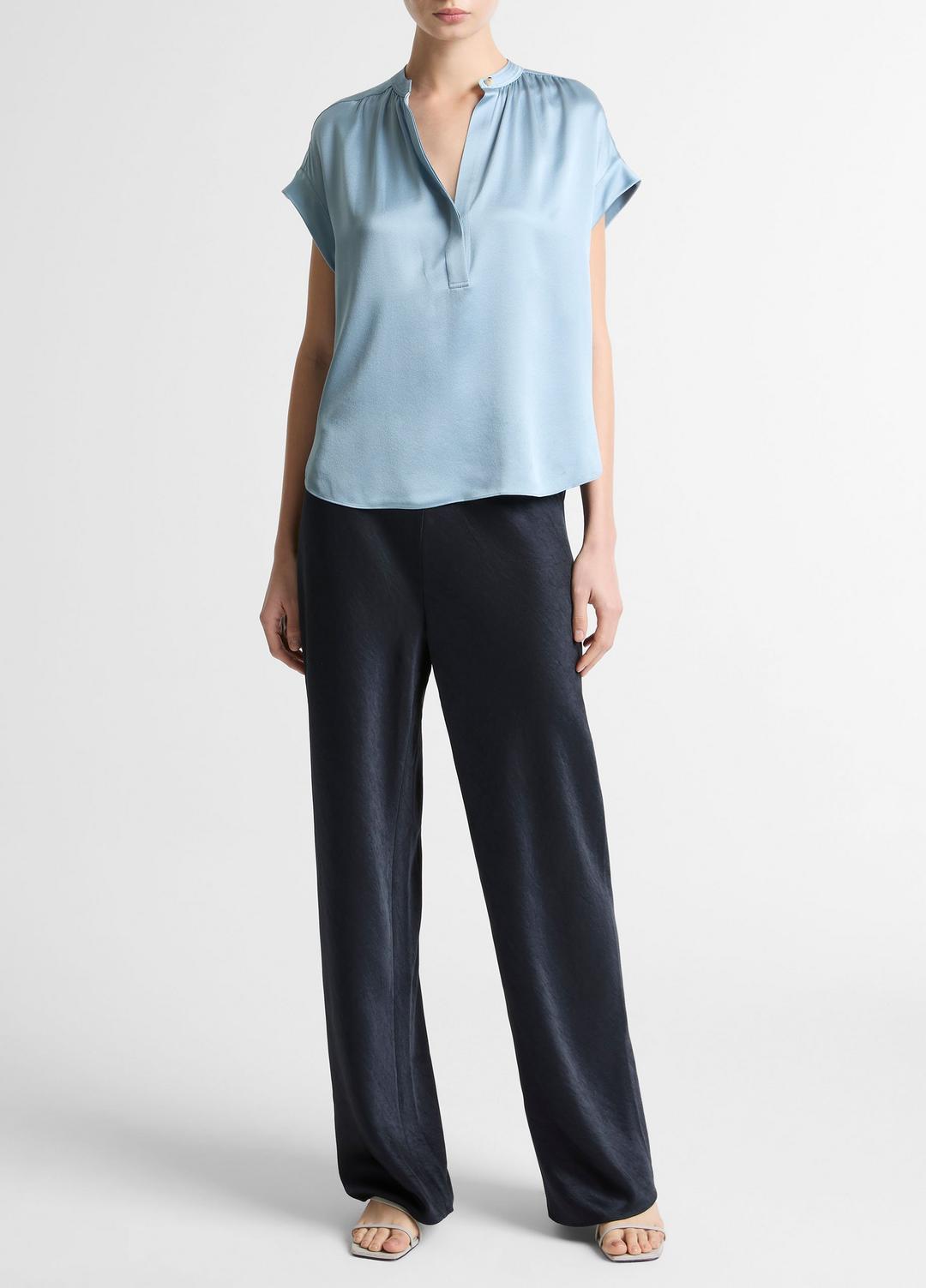 VINCE Smart Buy - Silk Gathered Cap-Sleeve Blouse in Short Sleeve