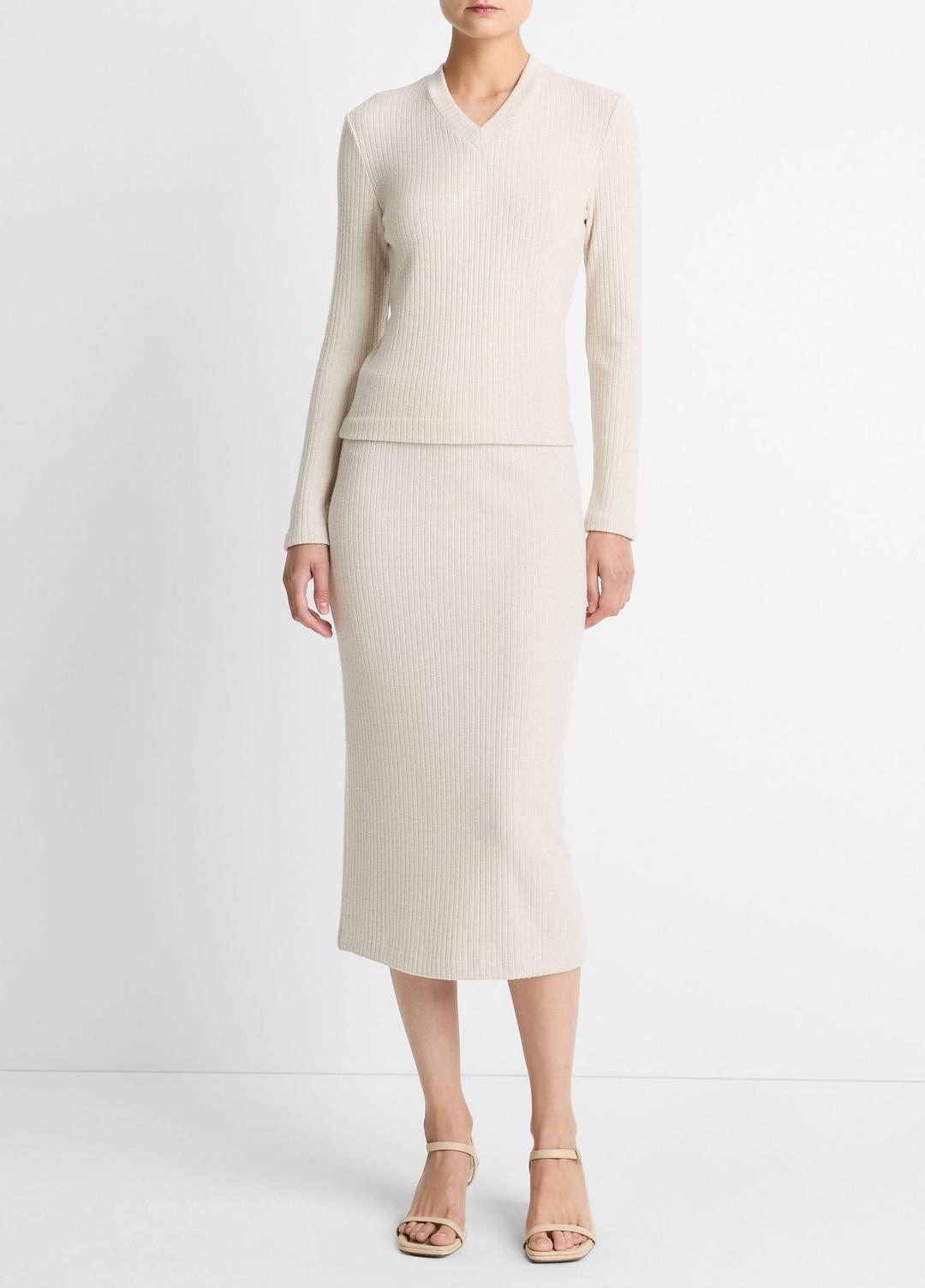 VINCE Hot Sale - Cozy Rib High V-Neck Top in Long Sleeve