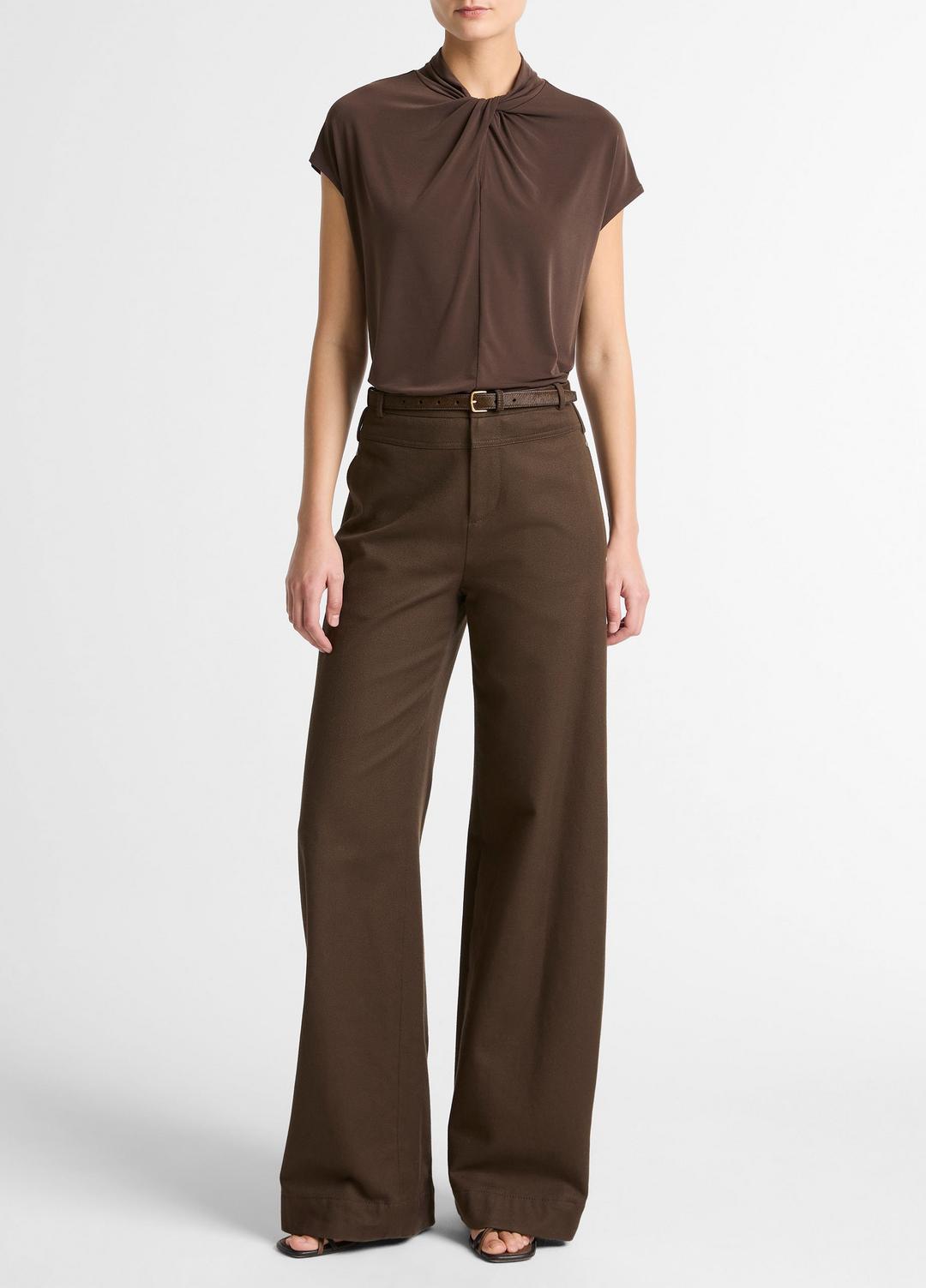 VINCE Top Pick - Twist-Neck Matte Jersey Cap-Sleeve Top in Short Sleeve