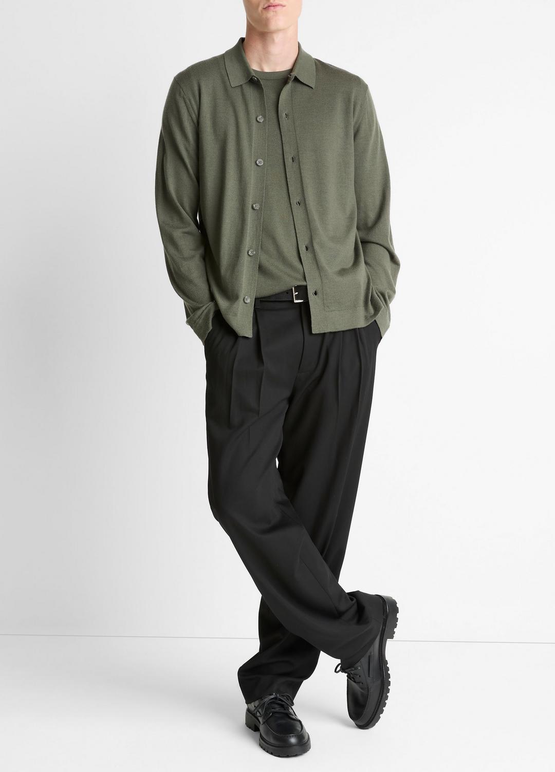 VINCE Trending - Featherweight Merino Wool-Cashmere Sweater Shirt in Long Sleeve