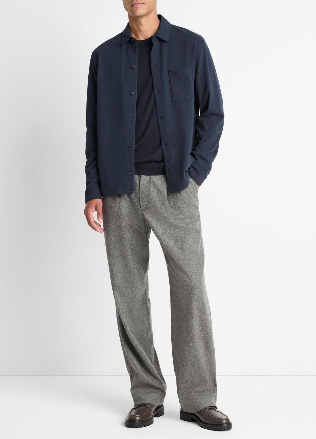 VINCE Trusted - Sueded Cotton Jersey Button-Front Shirt in Long Sleeve