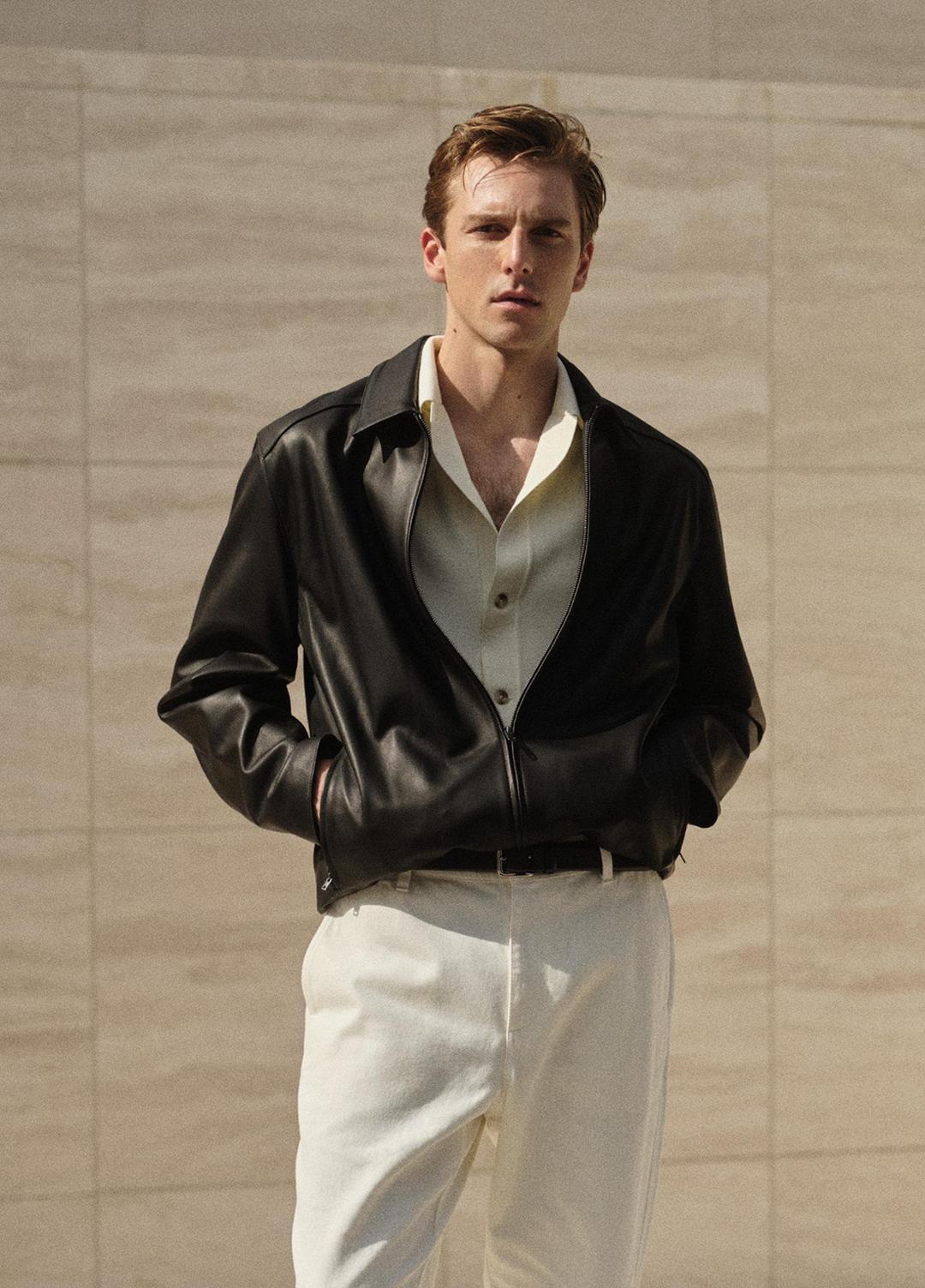 VINCE Essential - Leather Zip-Up Jacket in Leather Jackets