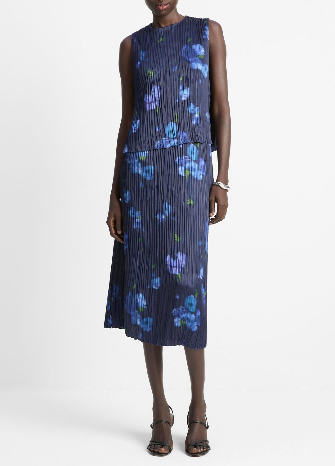 VINCE Sale - Poppy Blur Crushed Satin Shell in Shirts & Tees