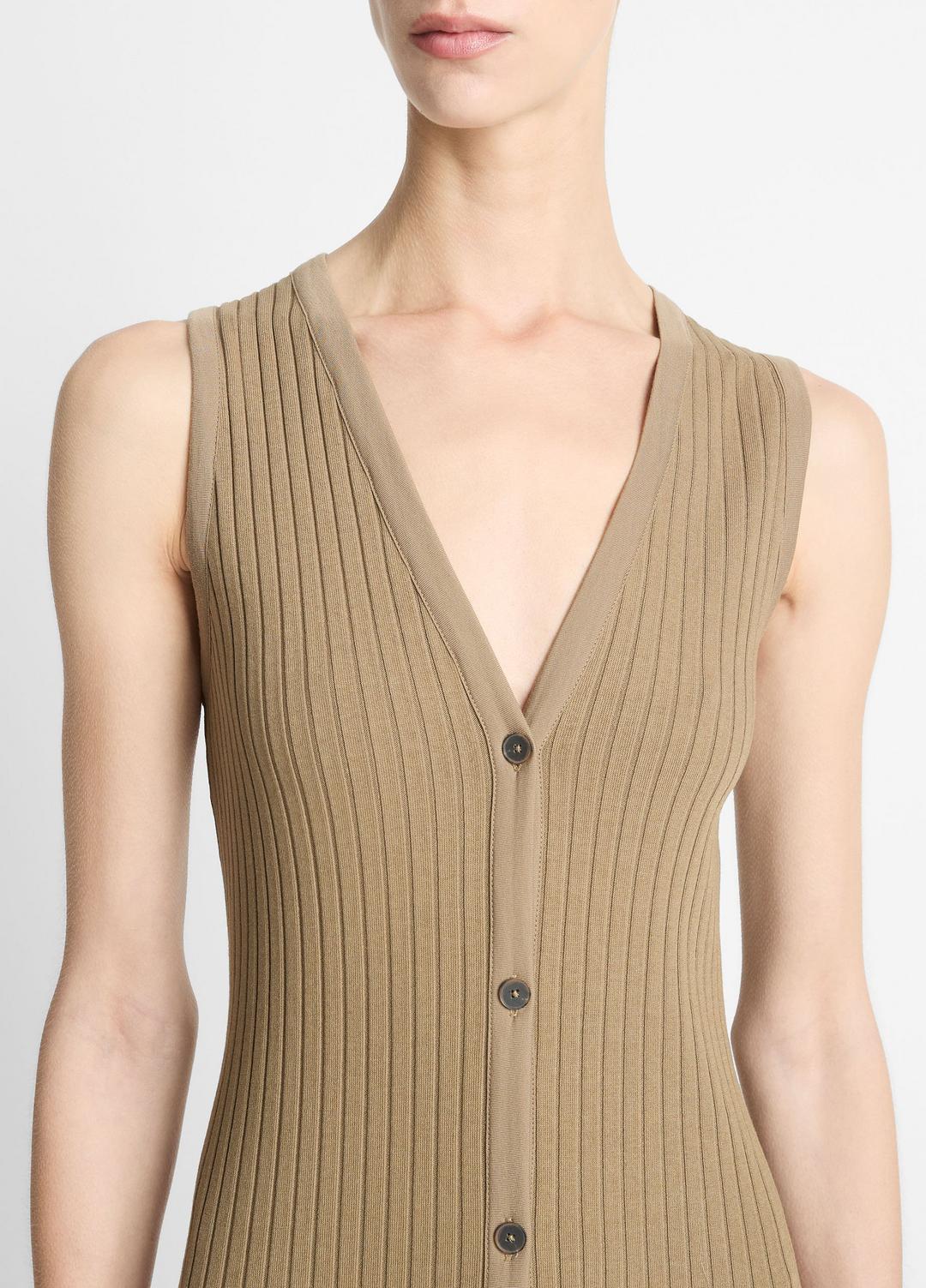 VINCE Everyday - Ribbed Cotton-Blend Button-Front Dress in Dresses & Skirts