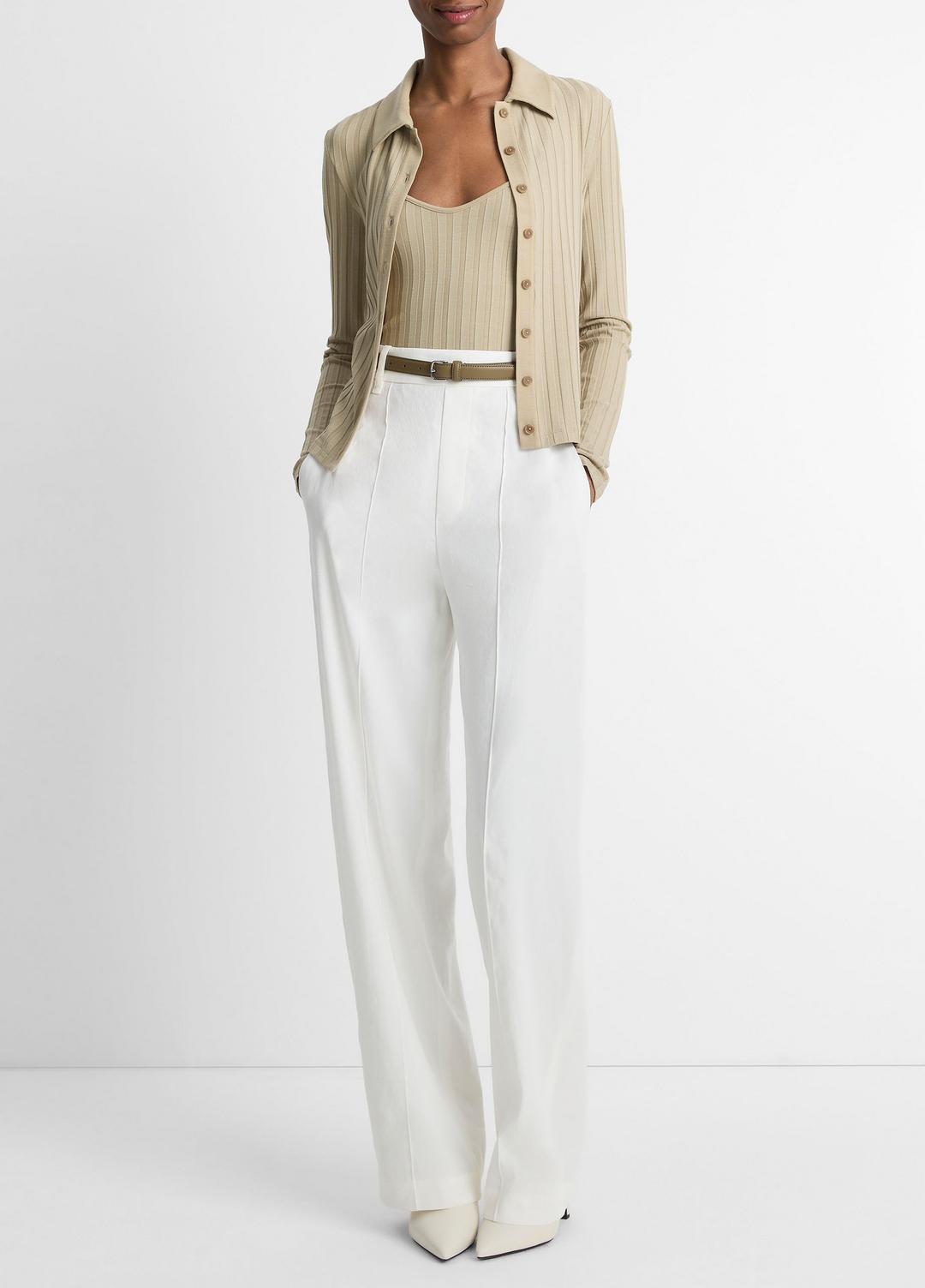 VINCE Deals - Ribbed Collared Long-Sleeve Button-Front Top in Shirts & Tees