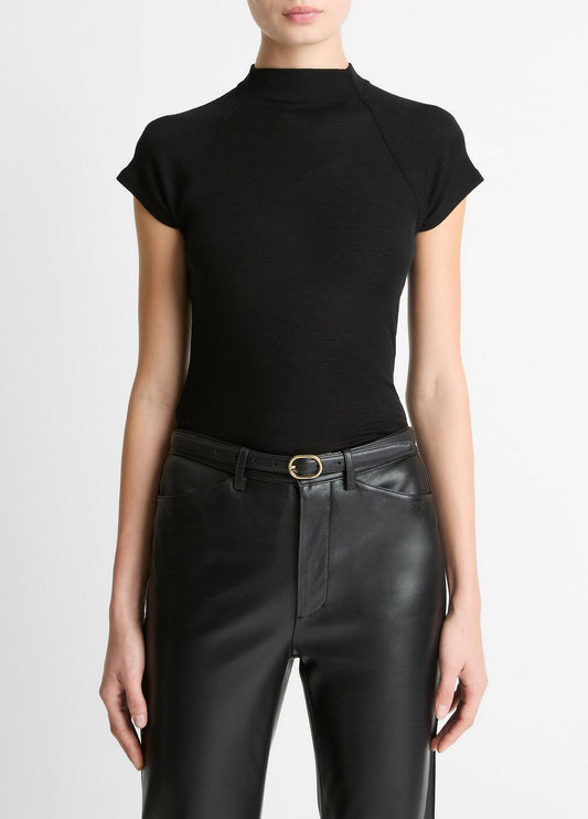 VINCE Premium - Wool Raglan Cap-Sleeve Mock-Neck Top in Short Sleeve