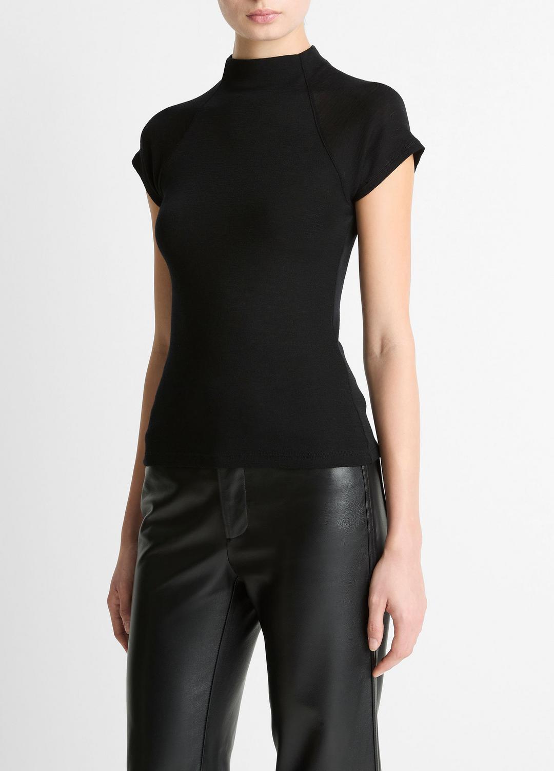 VINCE Premium - Wool Raglan Cap-Sleeve Mock-Neck Top in Short Sleeve