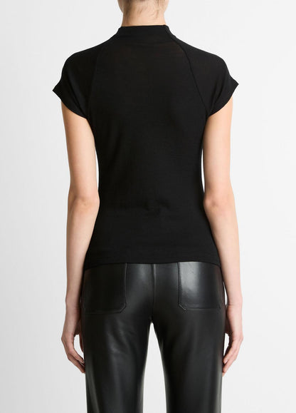 VINCE Premium - Wool Raglan Cap-Sleeve Mock-Neck Top in Short Sleeve