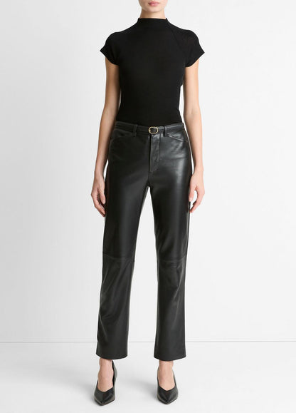 VINCE Premium - Wool Raglan Cap-Sleeve Mock-Neck Top in Short Sleeve
