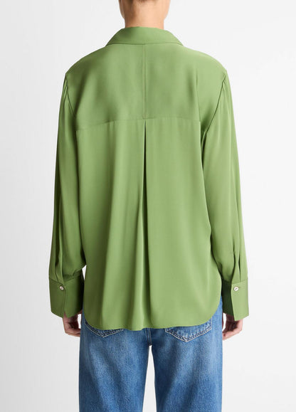 VINCE Essential - Stretch-Silk Button-Front Blouse in Long Sleeve