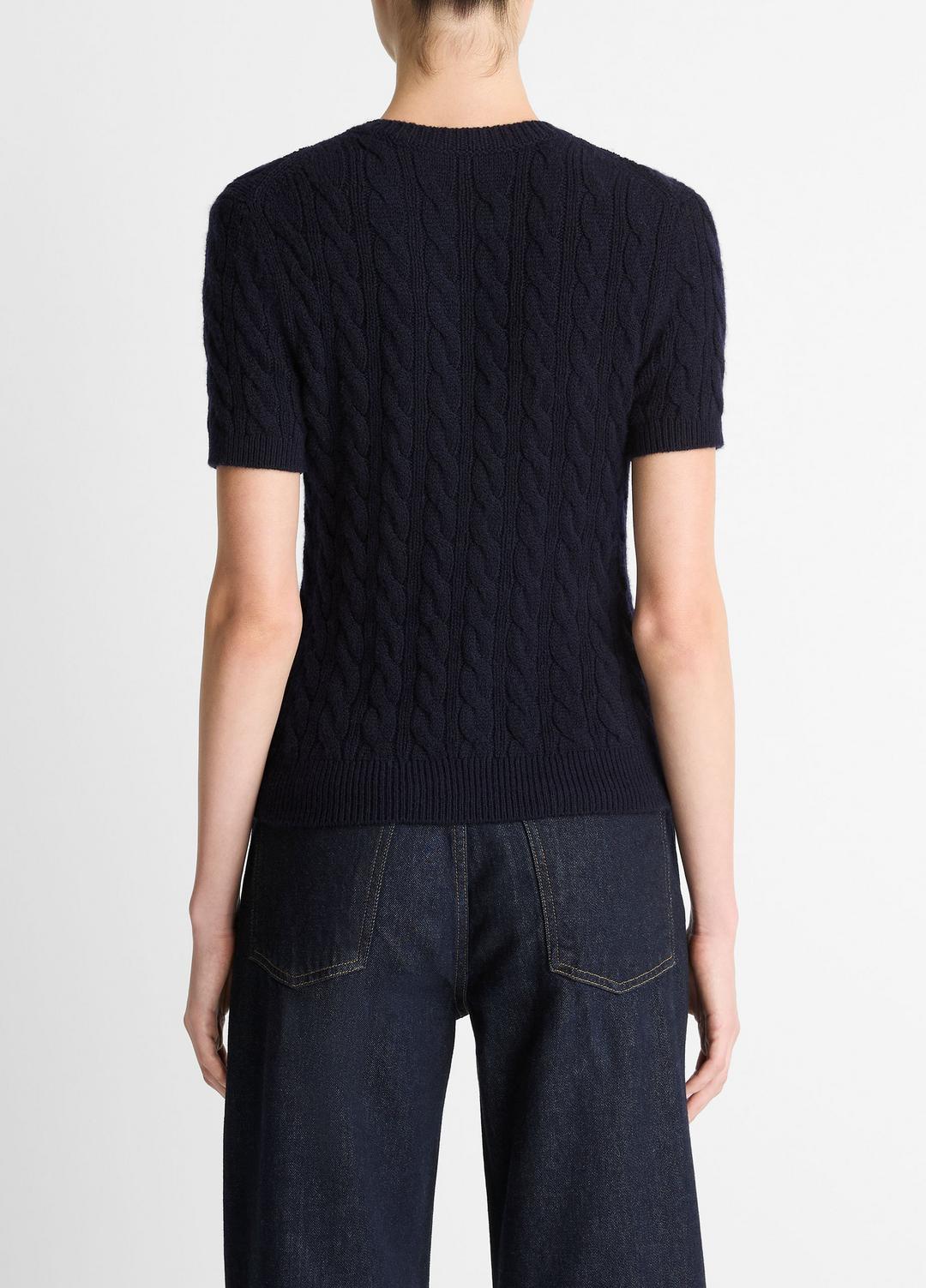 VINCE Trusted - Cable-Knit Wool & Cashmere-Blend Short-Sleeve Sweater in Crew Neck