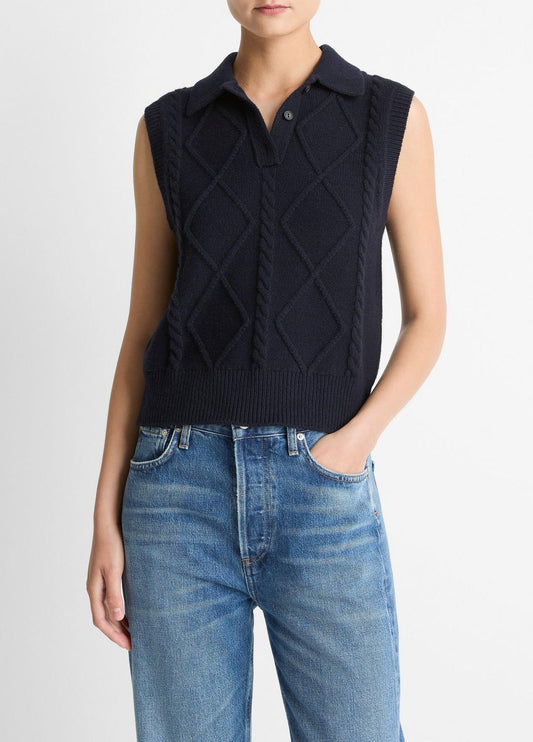 VINCE Great Value - Cable-Knit Wool & Cotton-Blend Sweater Vest in V-Neck