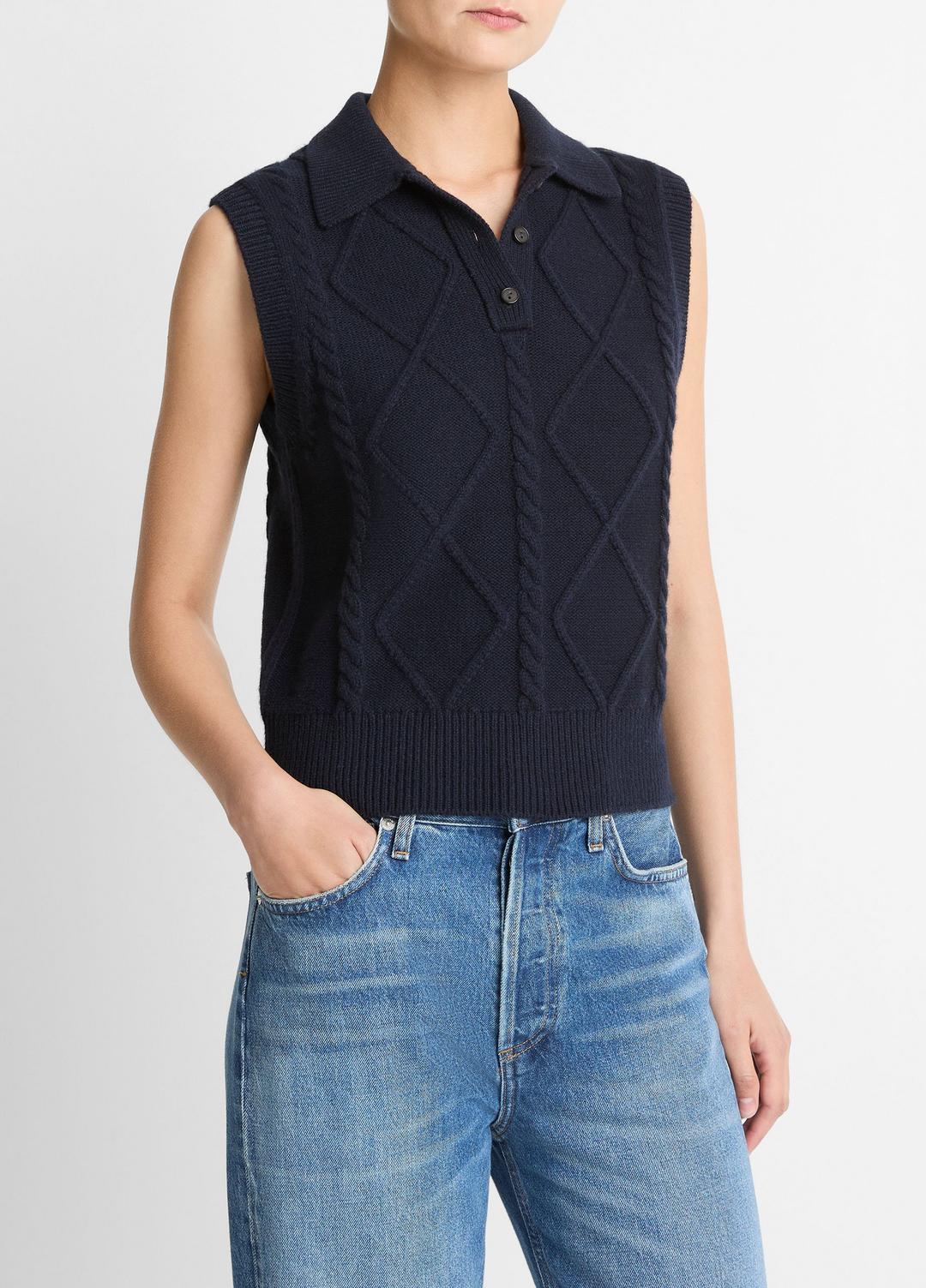VINCE Great Value - Cable-Knit Wool & Cotton-Blend Sweater Vest in V-Neck