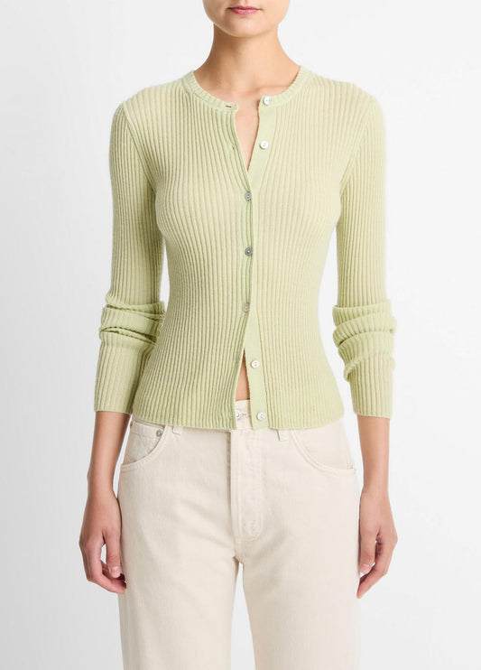 VINCE Discount - Ribbed Cashmere-Silk Cardigan in Cardigans