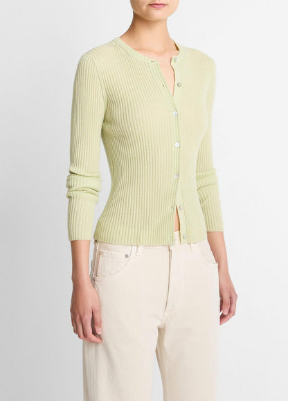 VINCE Discount - Ribbed Cashmere-Silk Cardigan in Cardigans
