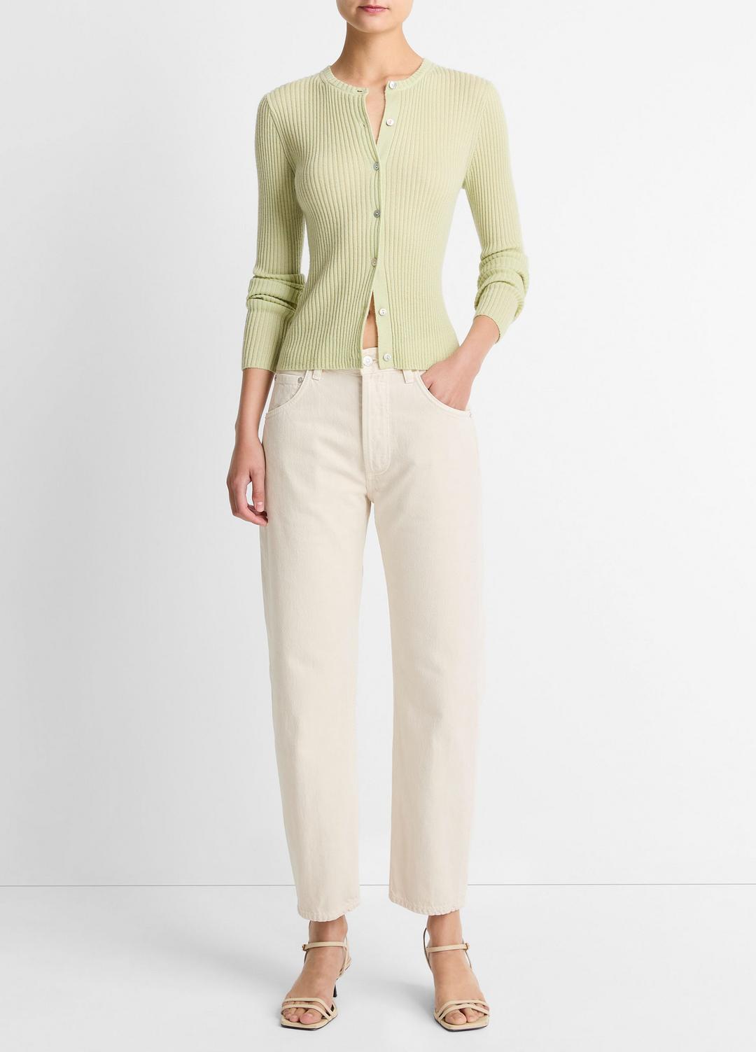 VINCE Discount - Ribbed Cashmere-Silk Cardigan in Cardigans