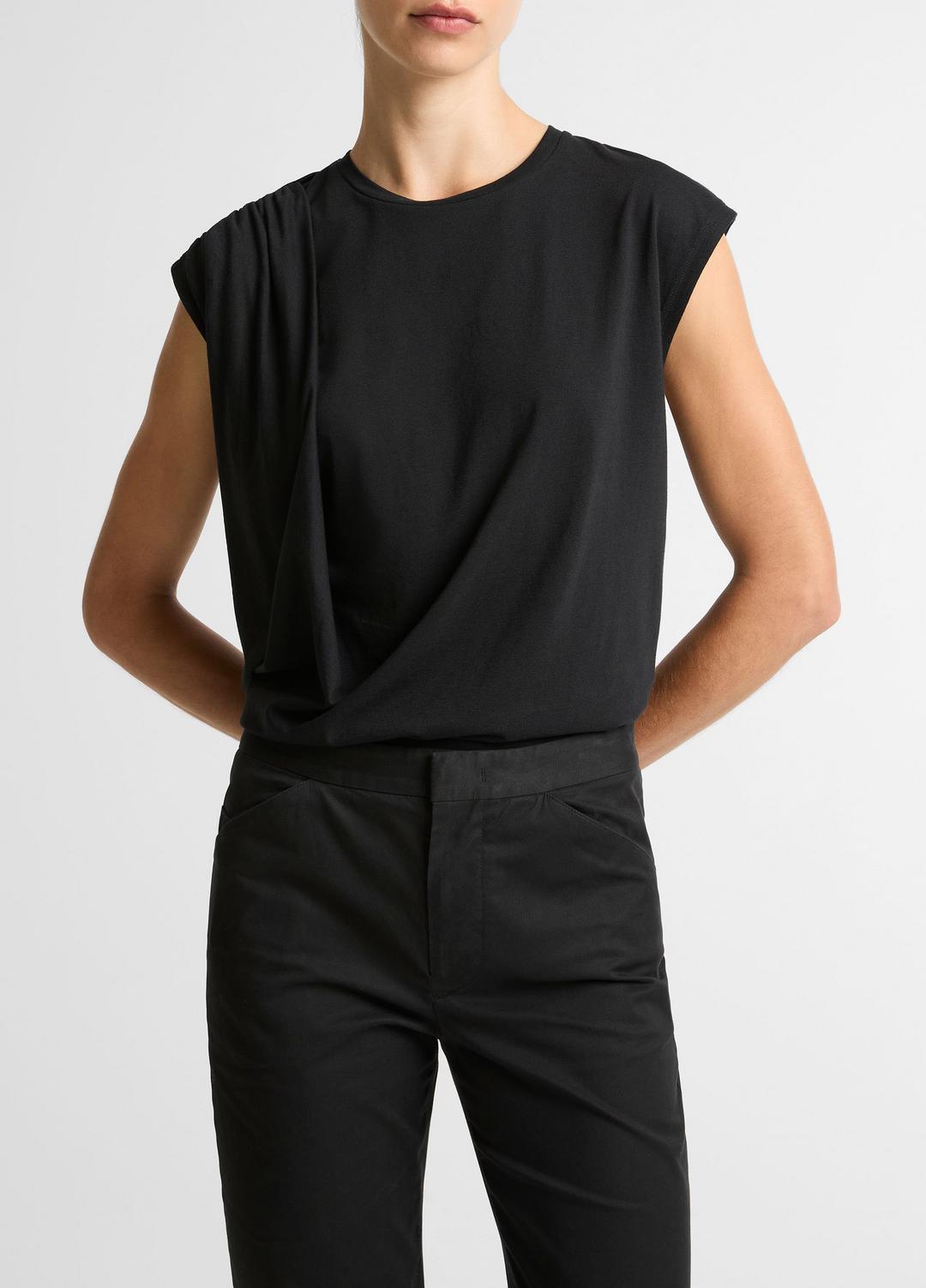 VINCE Exclusive - Pima Cotton-Blend Draped Relaxed Top in Tank Tops