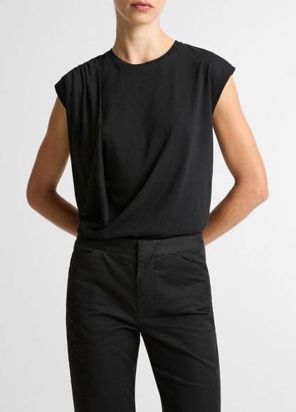 VINCE Exclusive - Pima Cotton-Blend Draped Relaxed Top in Tank Tops
