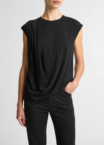 VINCE Exclusive - Pima Cotton-Blend Draped Relaxed Top in Tank Tops
