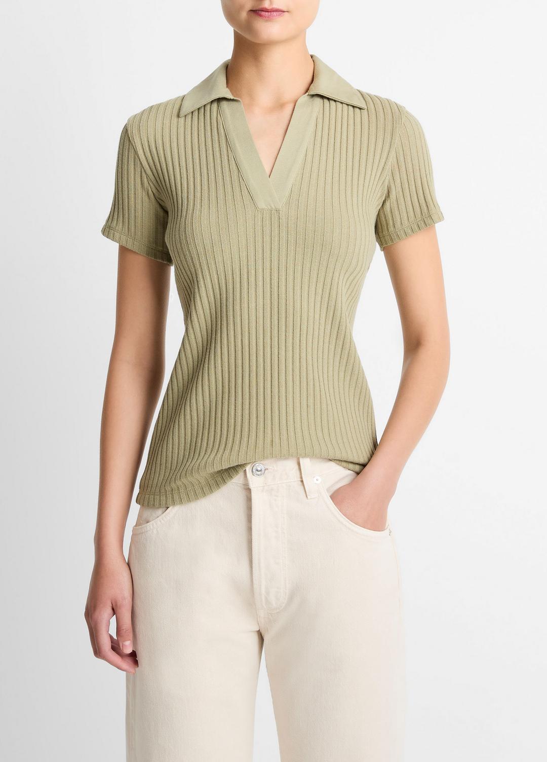 VINCE Smart Buy - Ribbed Cotton-Blend Polo Shirt in Short Sleeve