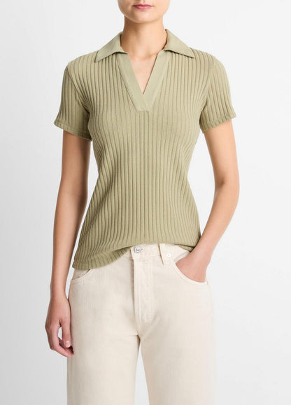 VINCE Smart Buy - Ribbed Cotton-Blend Polo Shirt in Short Sleeve