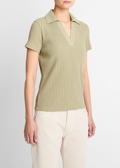 VINCE Smart Buy - Ribbed Cotton-Blend Polo Shirt in Short Sleeve