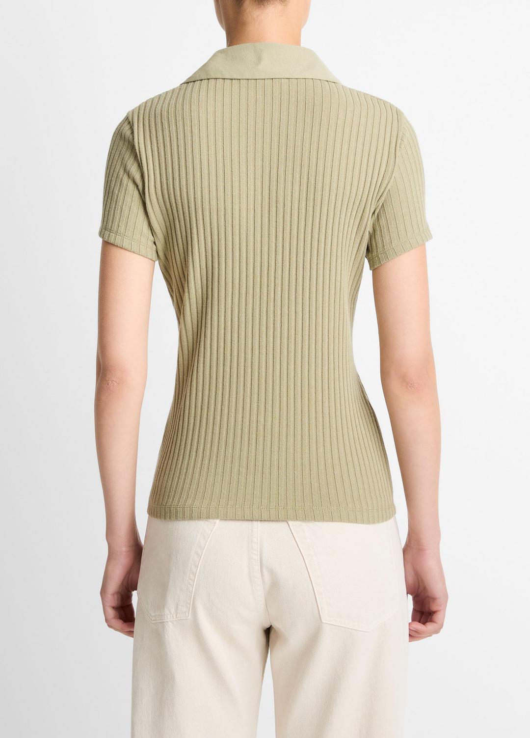 VINCE Smart Buy - Ribbed Cotton-Blend Polo Shirt in Short Sleeve