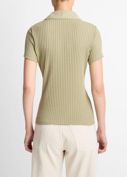 VINCE Smart Buy - Ribbed Cotton-Blend Polo Shirt in Short Sleeve