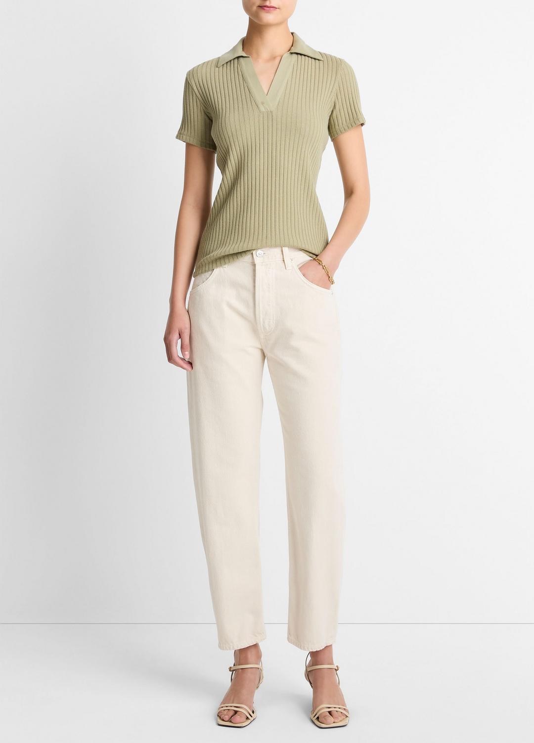 VINCE Smart Buy - Ribbed Cotton-Blend Polo Shirt in Short Sleeve