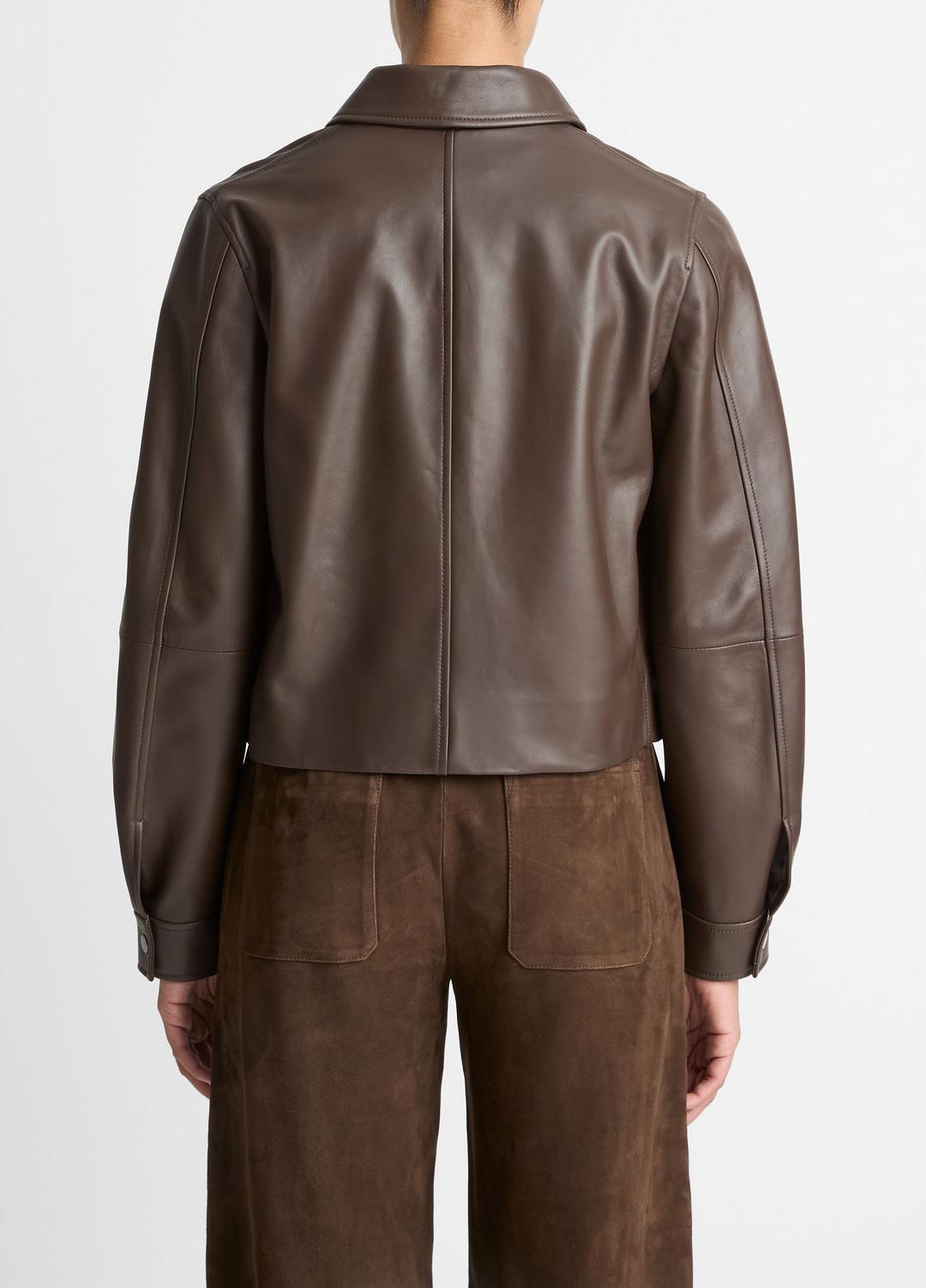 VINCE Top Pick - Leather Cropped Zip-Front Jacket in Leather Jackets