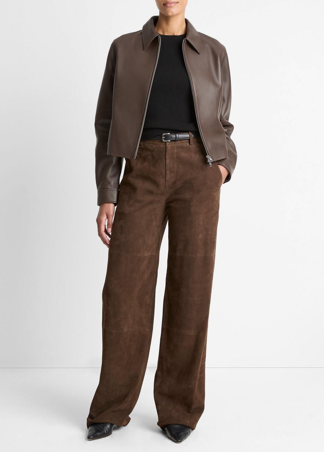 VINCE Top Pick - Leather Cropped Zip-Front Jacket in Leather Jackets