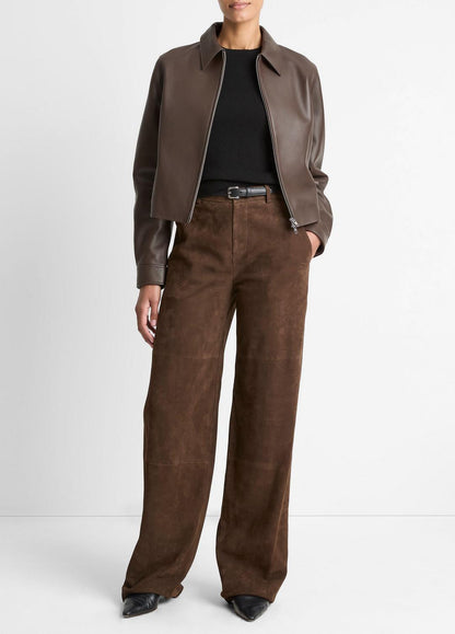 VINCE Top Pick - Leather Cropped Zip-Front Jacket in Leather Jackets