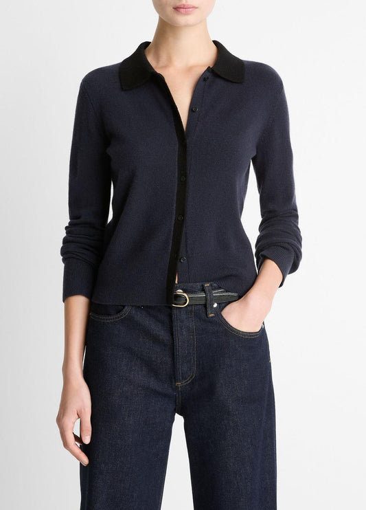 VINCE Smart Buy - Contrast-Trim Wool & Cashmere-Blend Collared Cardigan in Cardigans