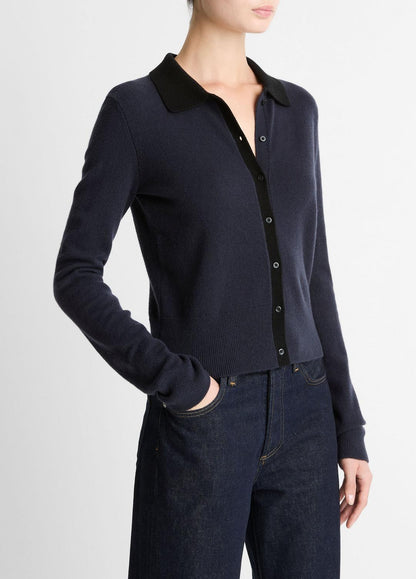 VINCE Smart Buy - Contrast-Trim Wool & Cashmere-Blend Collared Cardigan in Cardigans