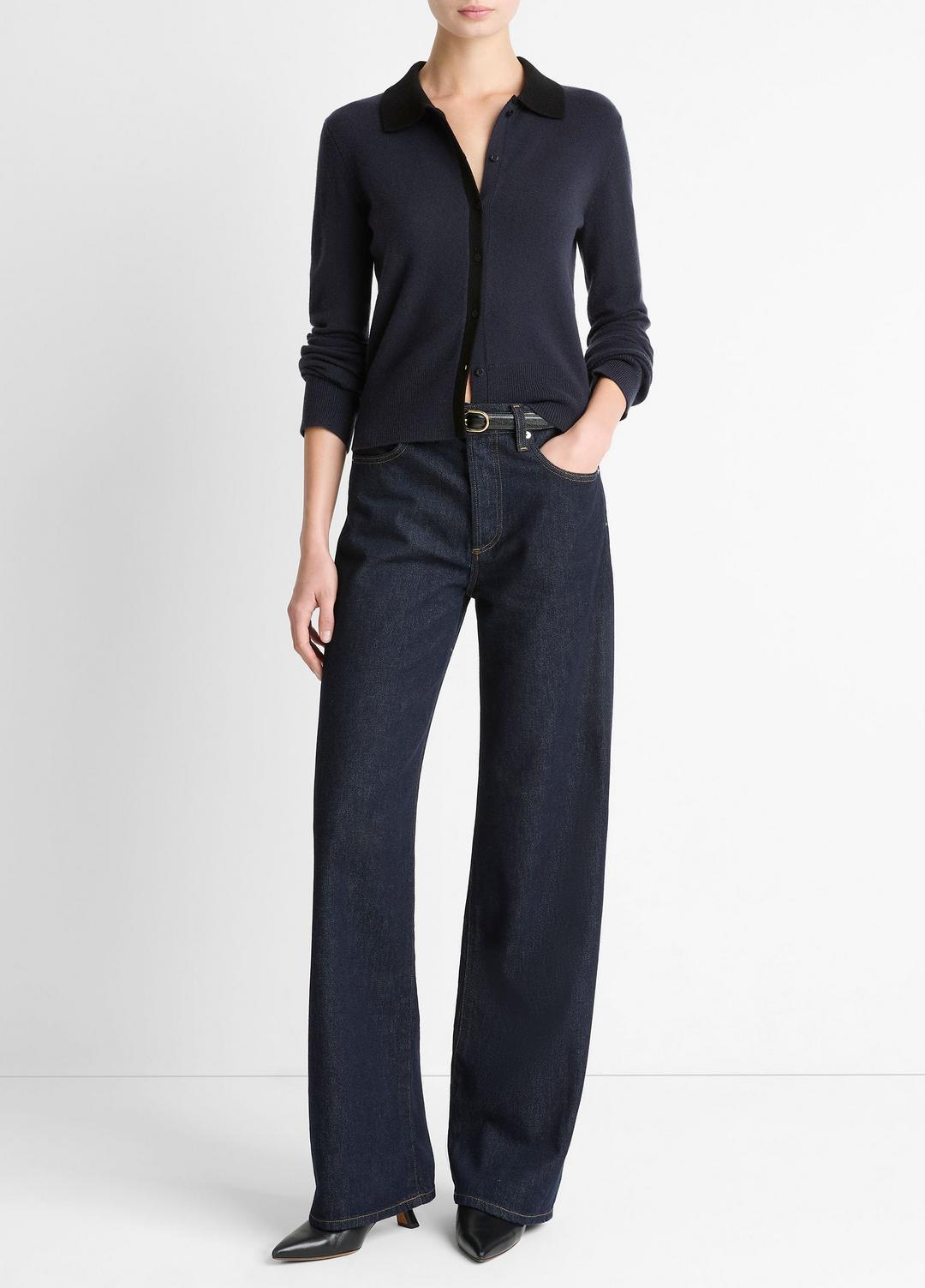 VINCE Smart Buy - Contrast-Trim Wool & Cashmere-Blend Collared Cardigan in Cardigans