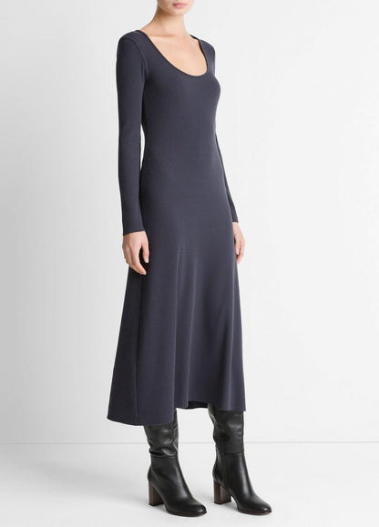 VINCE Essential - Ribbed Cotton-Blend Scoop-Neck Dress in Dresses