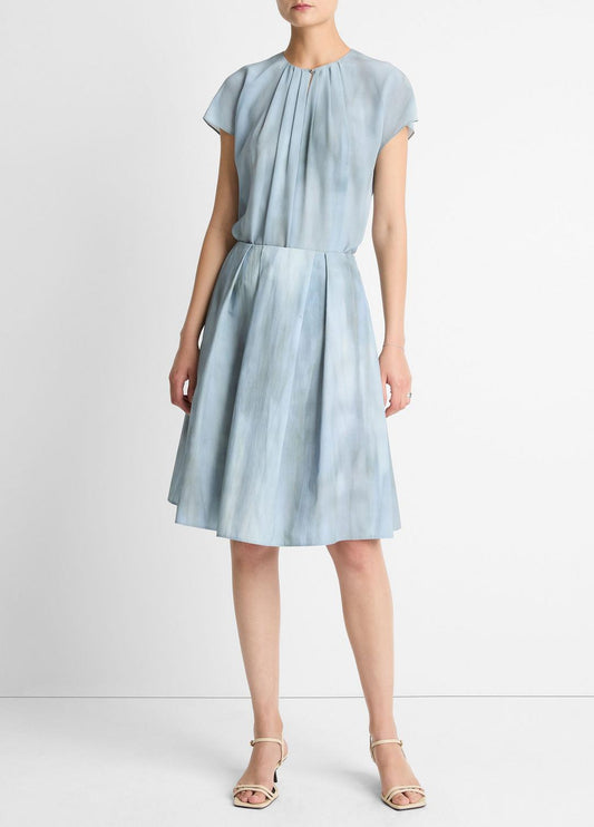VINCE Featured - Washed Ombré Cotton Pleated Knee Skirt in Skirts