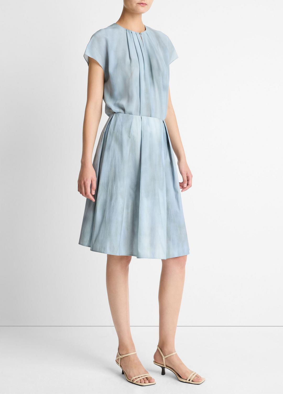 VINCE Featured - Washed Ombré Cotton Pleated Knee Skirt in Skirts