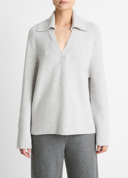 VINCE Signature - Wool & Cashmere-Blend Oversized Polo Sweater in V-Neck