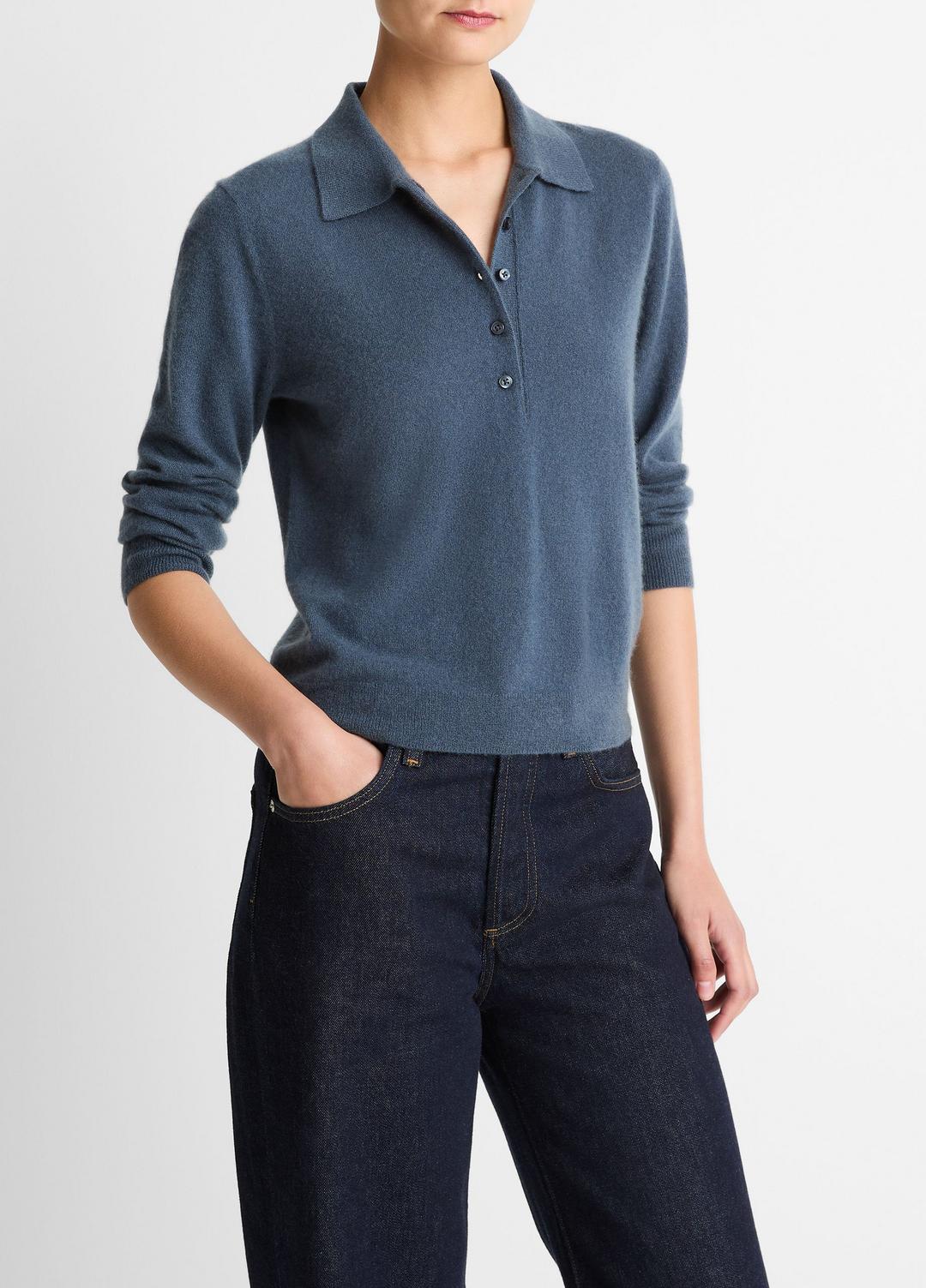 VINCE Hot Sale - Cashmere-Silk Polo Sweater in Cashmere
